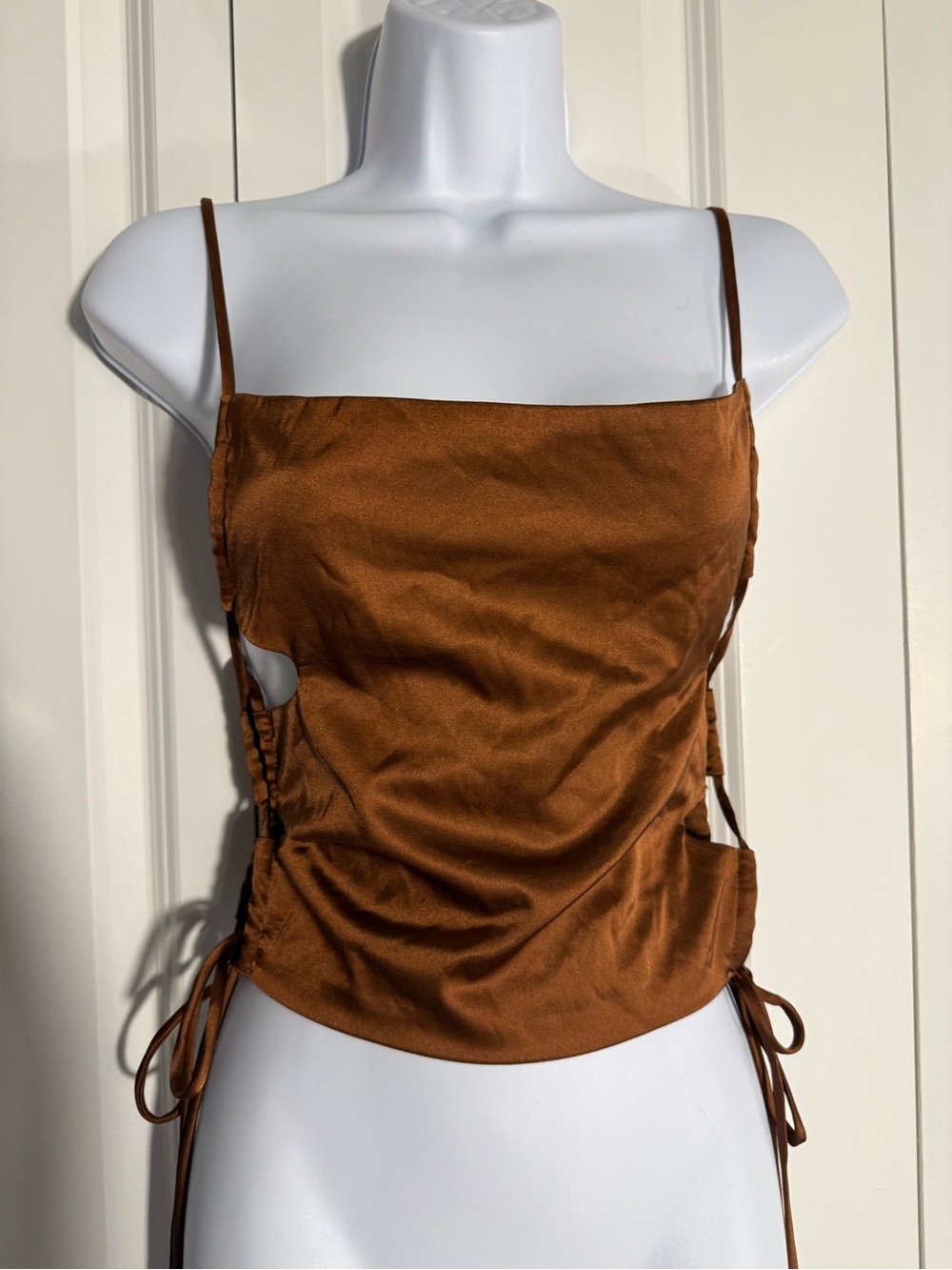 Fashion Nova Rust Brown Satin Tie-Side Crop Top